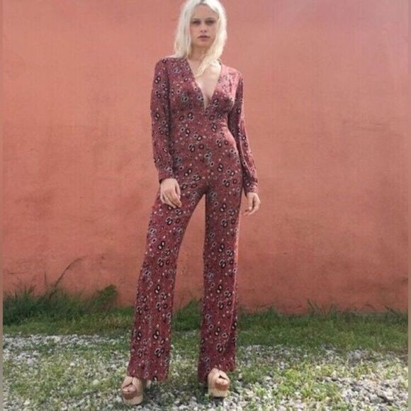 Free People Some Like It Hot Jumpsuit in Rust Combo - Picture 1 of 15